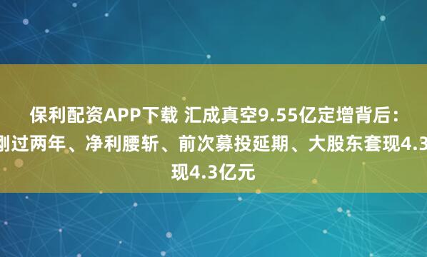保利配资APP下载 汇成真空9.55亿定增背后：IPO刚过两年、净利腰斩、前次募投延期、大股东套现4.3亿元
